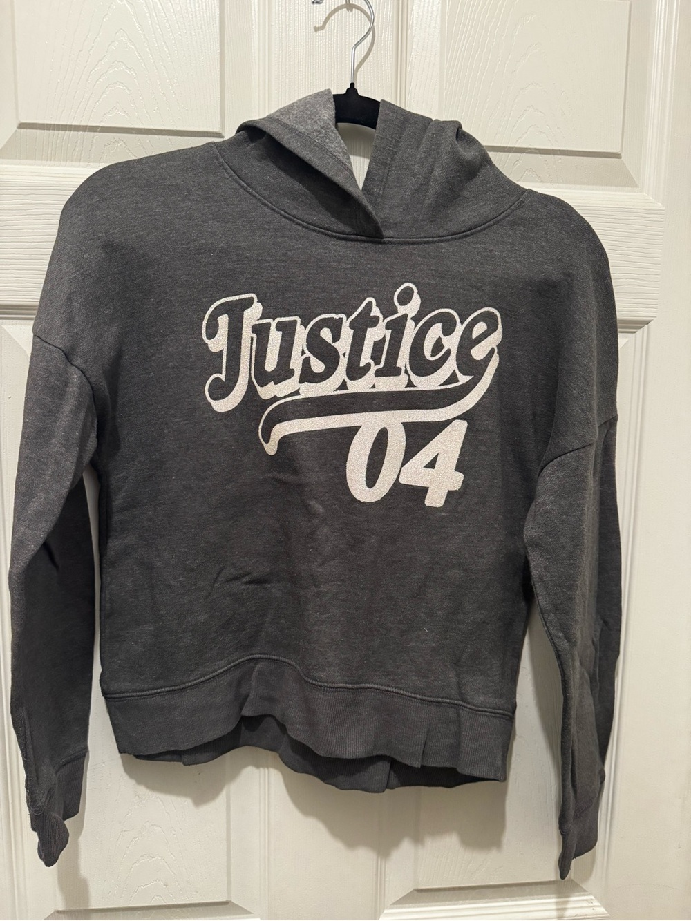 Justice girls Dark Gray Pullover Hoodie with White Logo size L